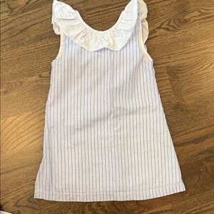 Bella Bliss White and Blue Striped Dress with Ruffle Collar and Bow Back